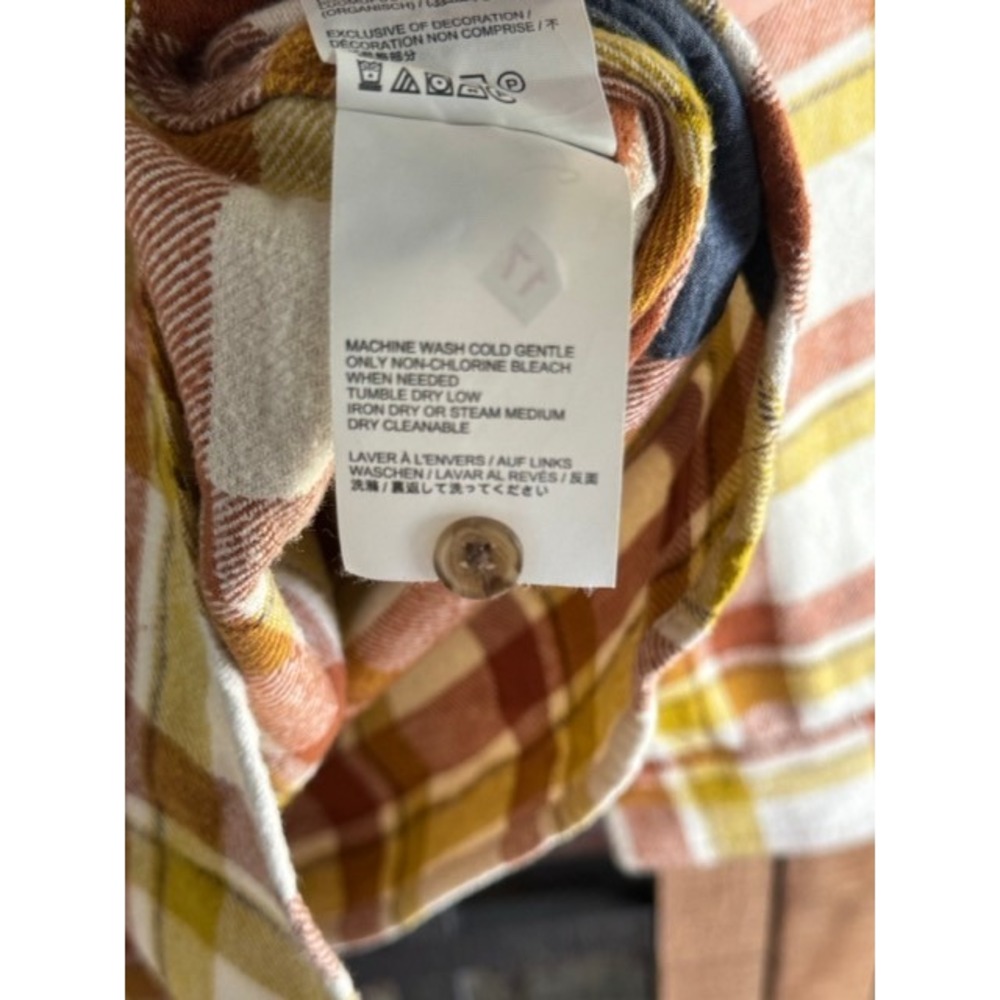 Prana Womens Golden Canyon Flannel Shirt Sweet Cream Plaid Organic Cotton L NEW - Picture 7 of 12